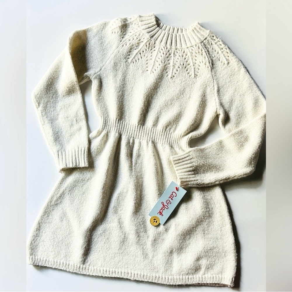 Cat & Jack Girl’s Sweater Dress Ivory Cream Metallic Silver Holiday Christmas